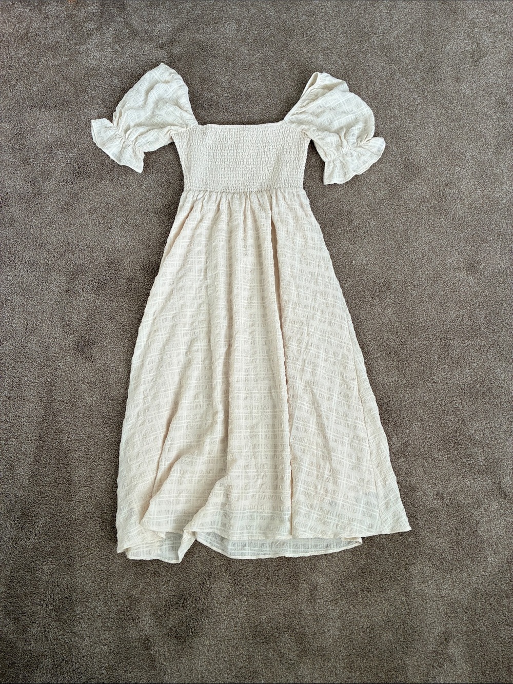 Altar'd State Cream Puff-Sleeve Smocked Maxi Dress